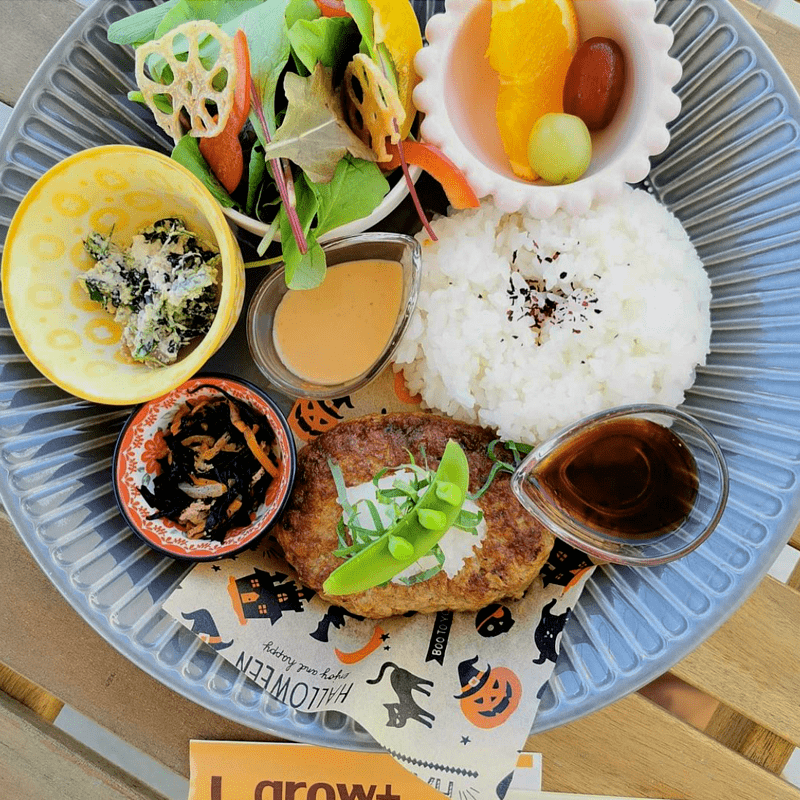 和風ハンバーグと新鮮野菜のサラダ